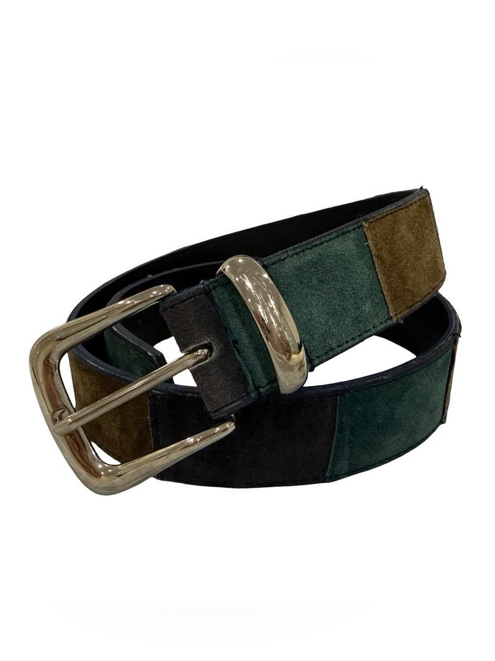 Genuine Leather Suede Patchwork Wide Belt Green Brown Black Womens Size Medium